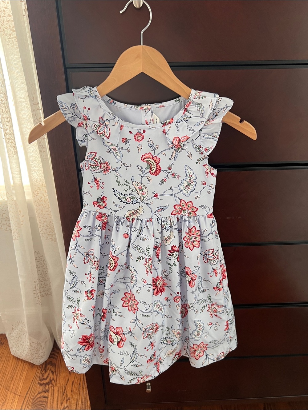 Janie and Jack size 5 Light Blue Floral Dress with Ruffle Sleeves